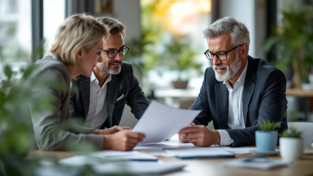 Family discussing estate property sale with real estate professional