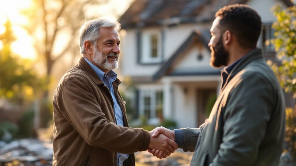 Handshake between homeowner and cash buyer for fire damaged property sale