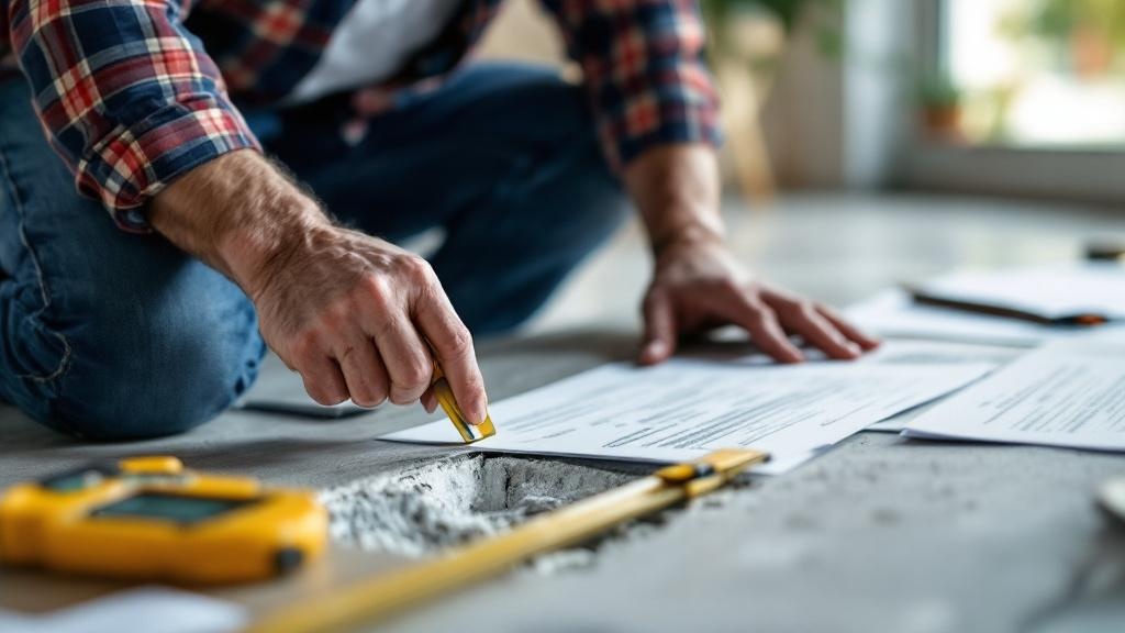 Home inspector evaluating foundation problems during house sale inspection process