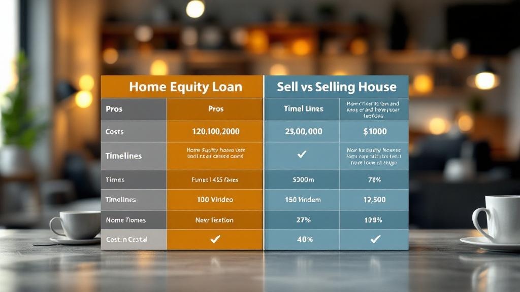 Comparison table of home equity loan versus selling house showing key differences
