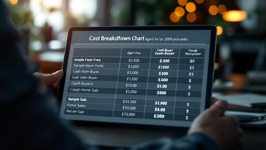 Financial breakdown chart showing agent commissions, fees, and net proceeds comparison
