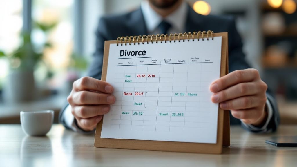 Divorce property sale timeline calendar showing key milestones and court requirements