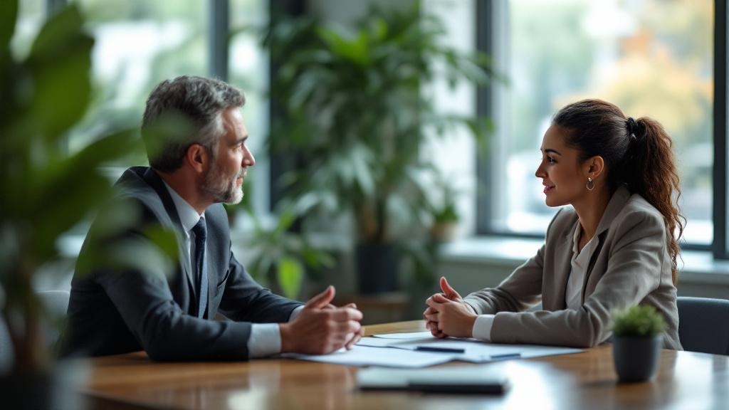 Divorcing couple working with professional mediator to discuss property sale decisions