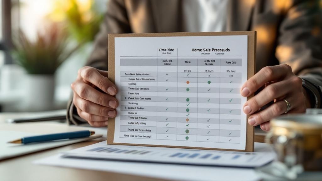 Bar chart comparing net proceeds from different home sale timing and methods