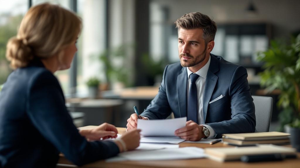 Title company professional helping resolve property liens during house sale process