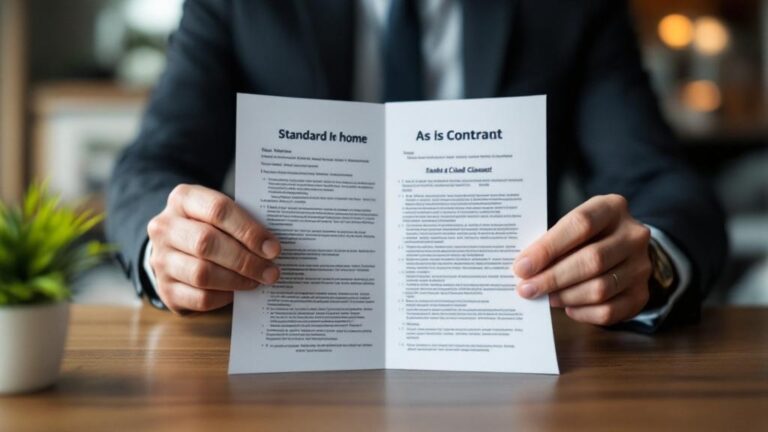 Comparison of standard home sale contract versus as-is sale contract highlighting legal differences