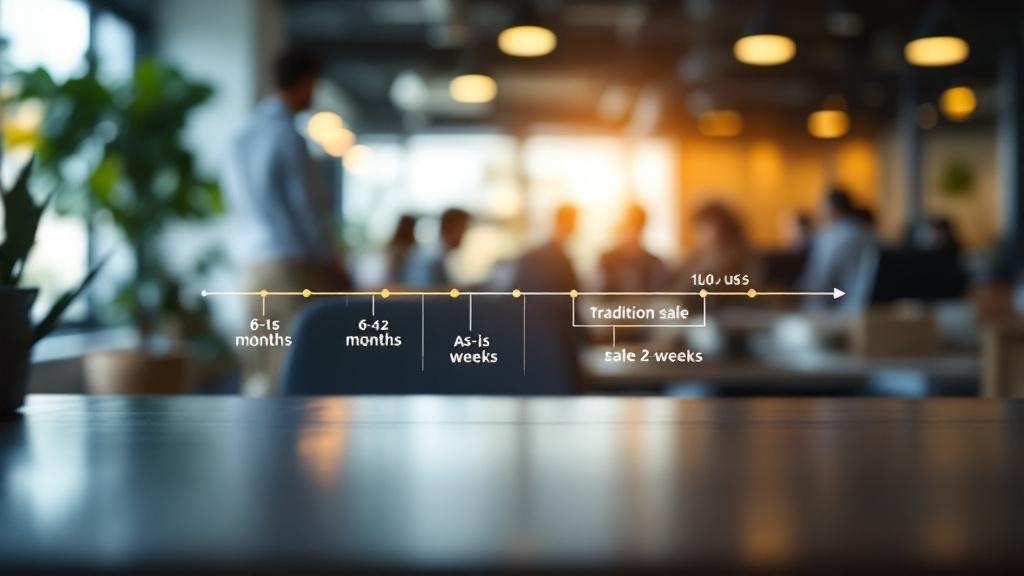 Timeline comparison infographic showing traditional home sale versus as-is sale duration and milestones