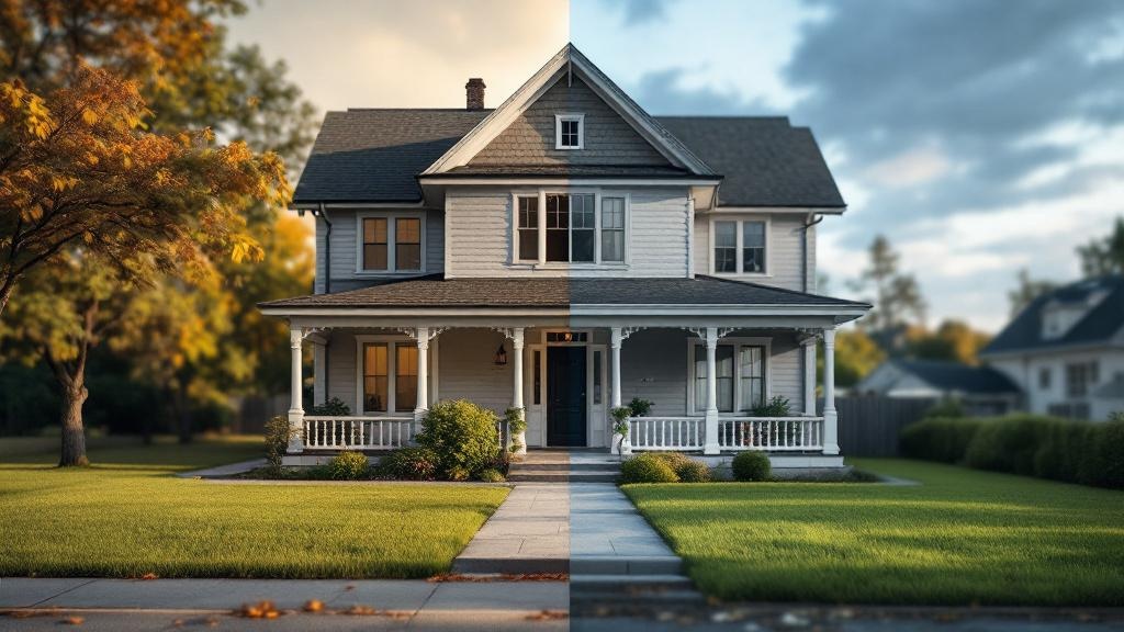 Comparison between well-maintained house and ugly house with cosmetic and structural issues