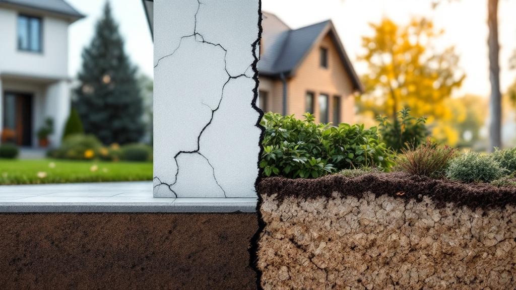 House foundation damage comparison showing cracked versus healthy foundation
