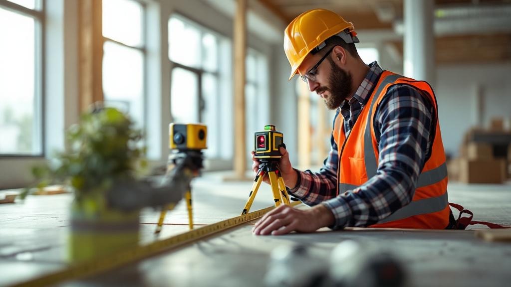 Professional measuring foundation settlement with precision tools